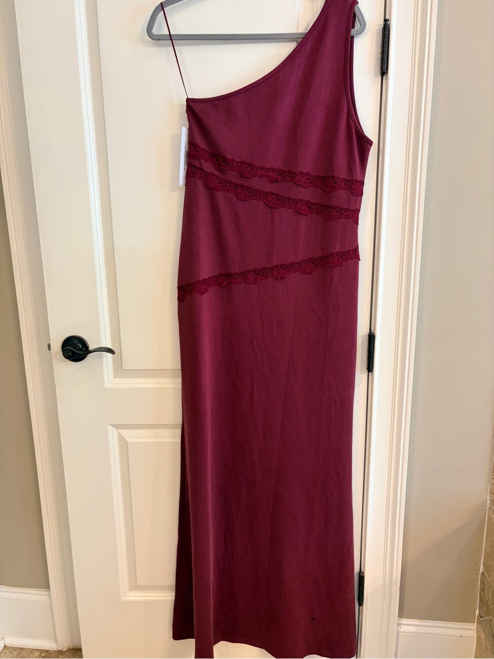 Princess Polly One Shoulder Lace Maxi Dress Wine Red Size 10 NWT